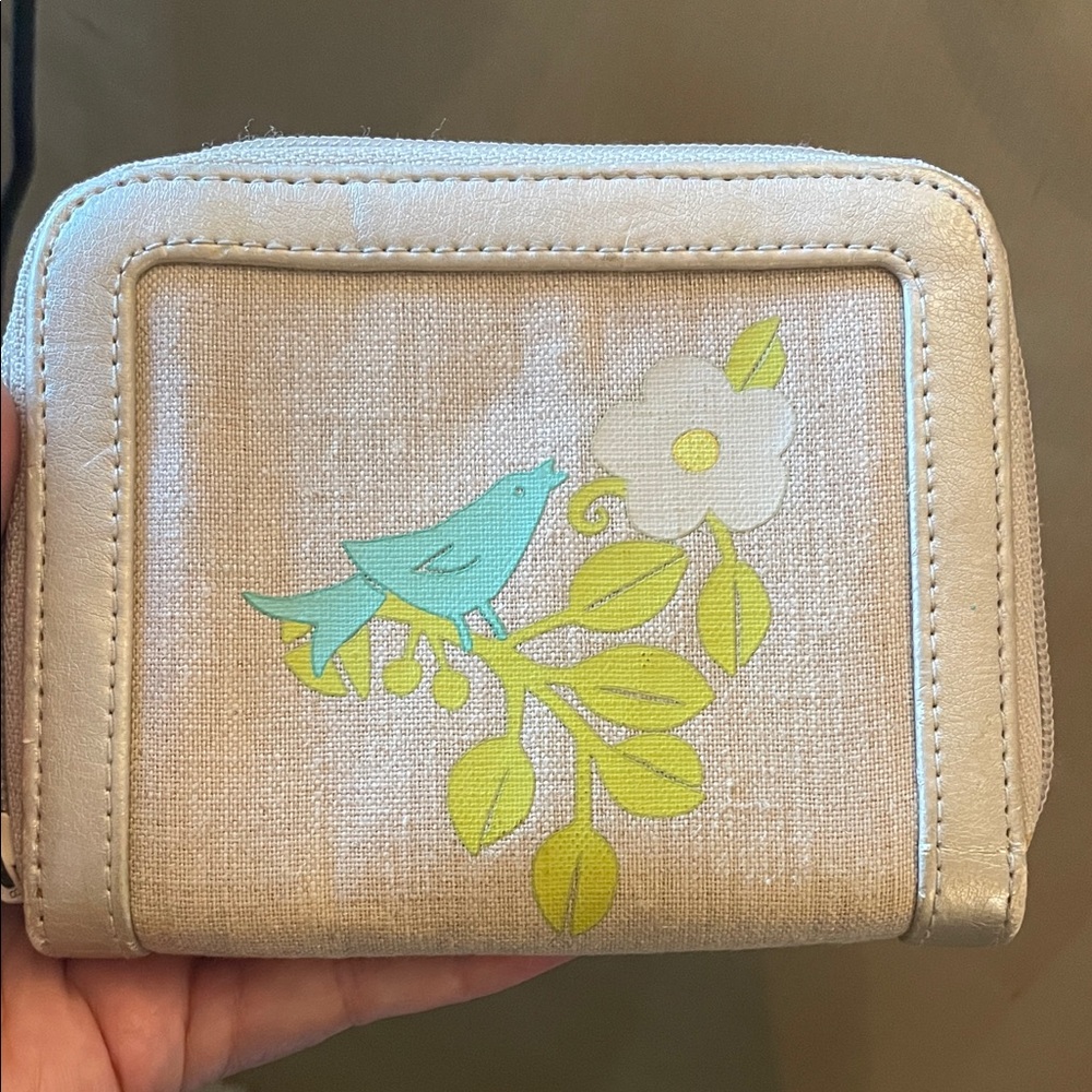 Vera Bradley Cream Wallet with Blue Bird and Yellow Flower Design
